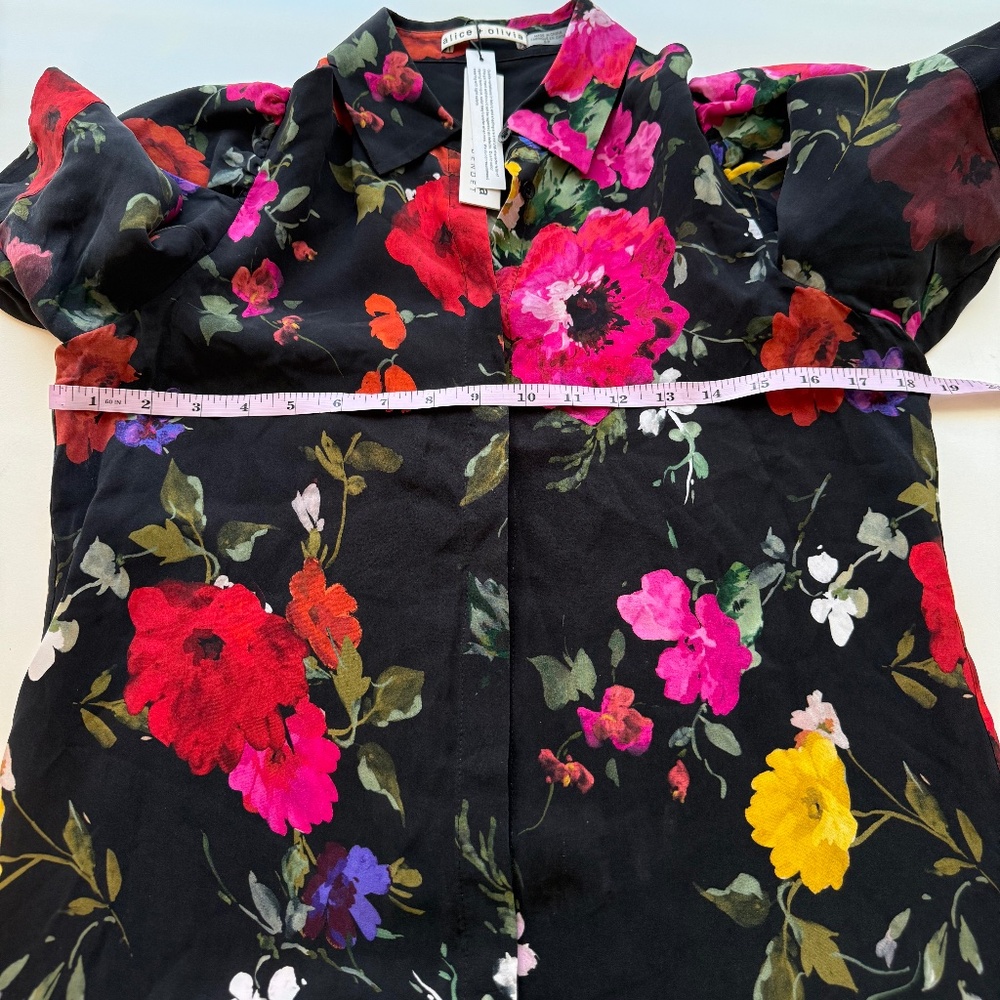 Alice + Olivia Womens Jem Puff Sleeve Multicolor Floral Shirtdress Small - Picture 10 of 12
